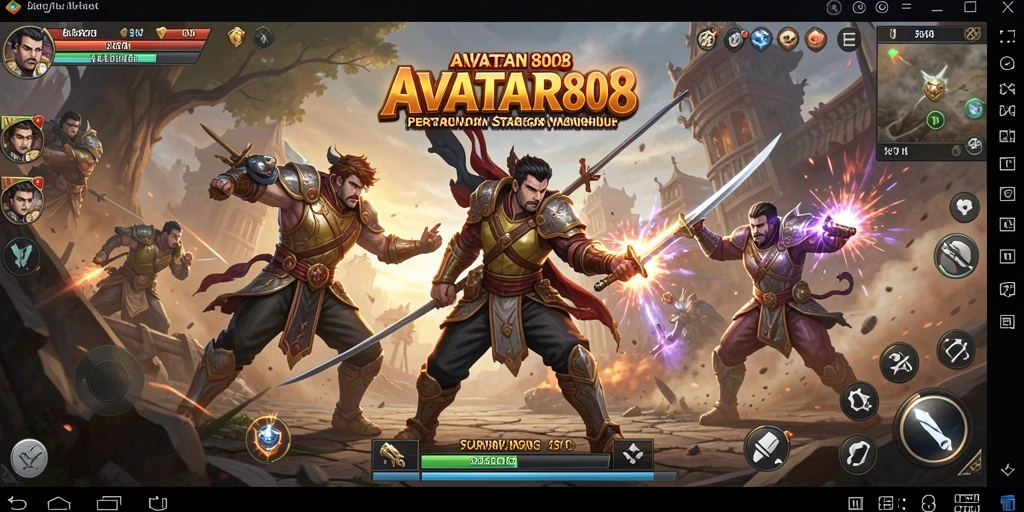 Screenshot gameplay AVATAR808 dengan pertempuran strategis yang mendebarkan.