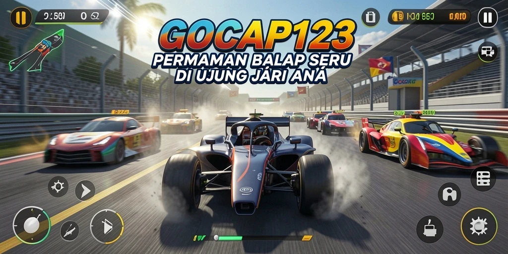 Screenshot GOCAP123 yang menampilkan aksi balapan yang mendebarkan.