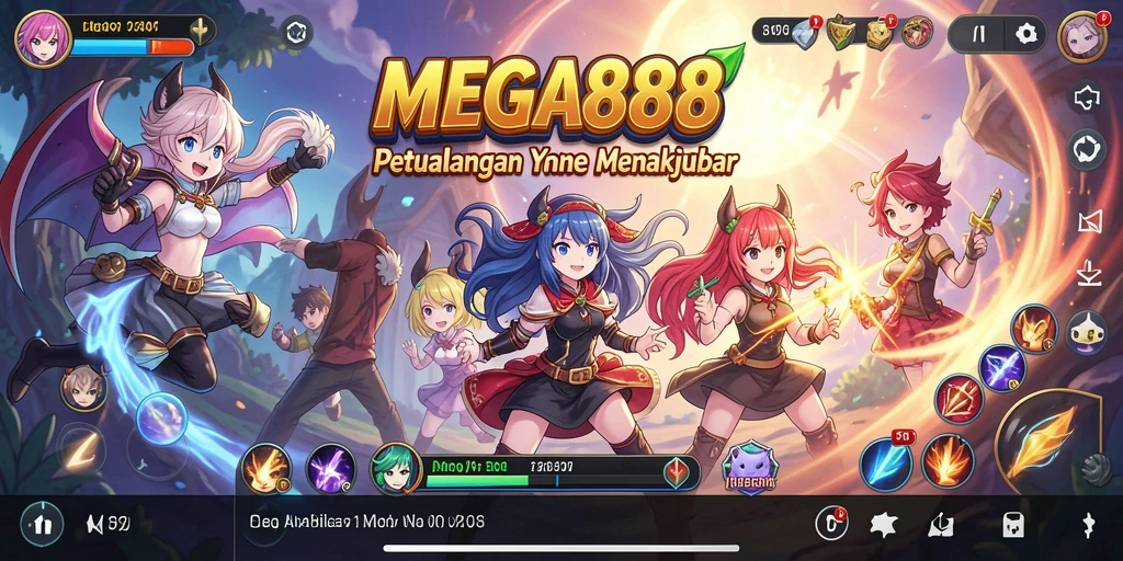 Tampilan gameplay di MEGA888 yang penuh aksi dan karakter anime.