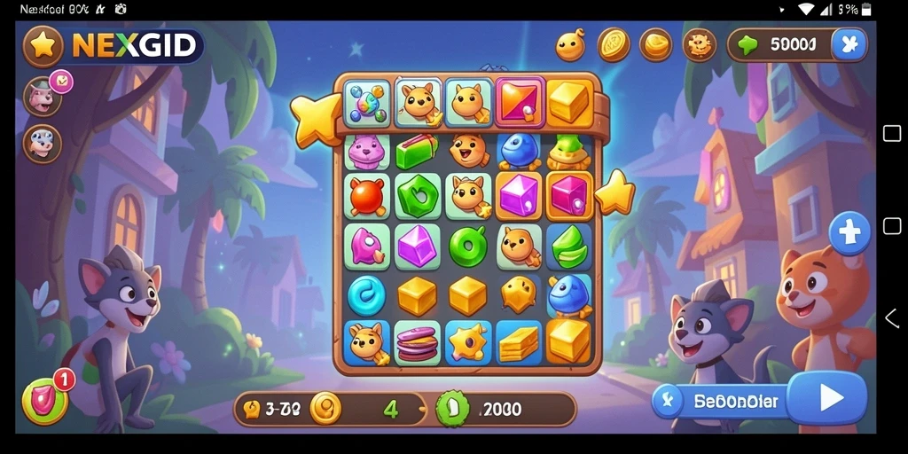 Tangkapan layar utama NEXGID menampilkan gameplay Match-3 yang seru.