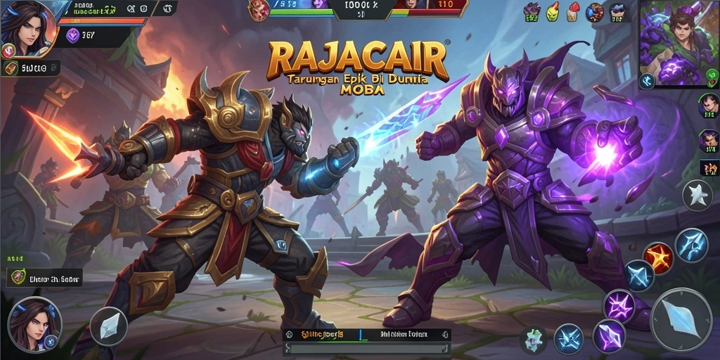 Screenshot pertarungan seru di RAJACAIR dengan gameplay MOBA yang dinamis.