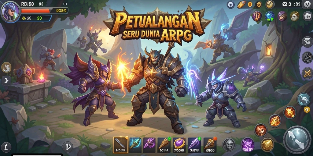 Tampilan utama gameplay RDI88 dengan pertarungan epik dan pemandangan dunia yang menakjubkan.