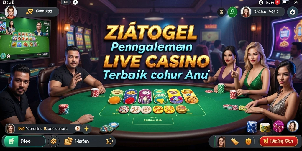 Screenshot permainan ZIATOGEL yang menunjukkan dealer live dan pemain aktif.
