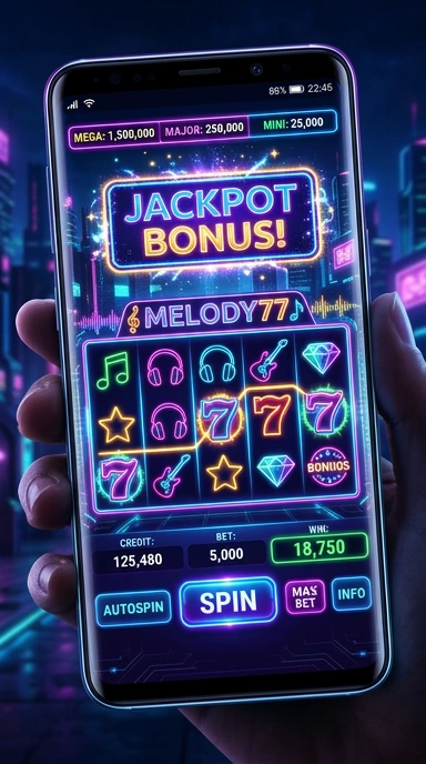 Tangkapan layar fitur unggulan pada aplikasi melody77.